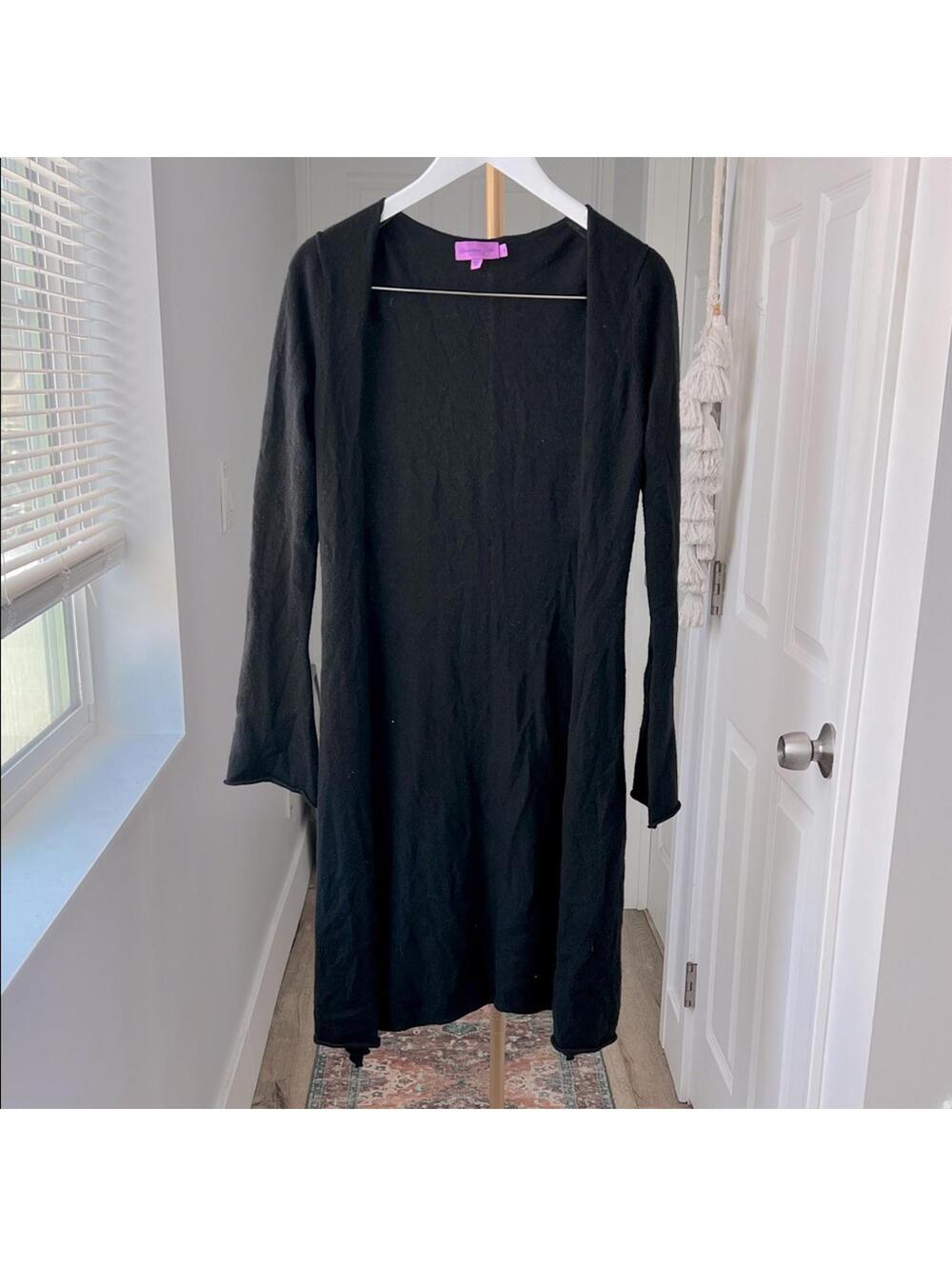 Christiane Celle for Calpyso 100% Cashmere Black Open Long Sleeve Cardigan Small